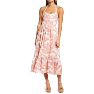 Bardot Coral and White Halter Midi Dress